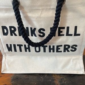 NWT ‘Drinks Well With Others’ Canvas Wine Tote Bag